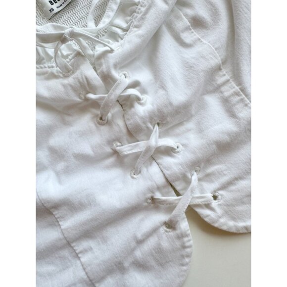 Aritzia SUNDAY BEST Lolita White Cotton Poplin Lace Up Corset Blouse, Size XS - Picture 8 of 11